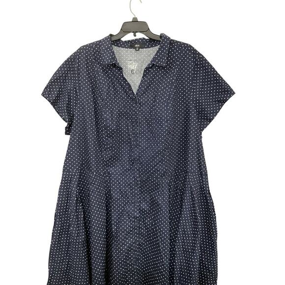 Ellos Sandy Button Shirt Dress Fit & Flare Navy/White Polka Dots Size 5X Plus - Picture 3 of 11